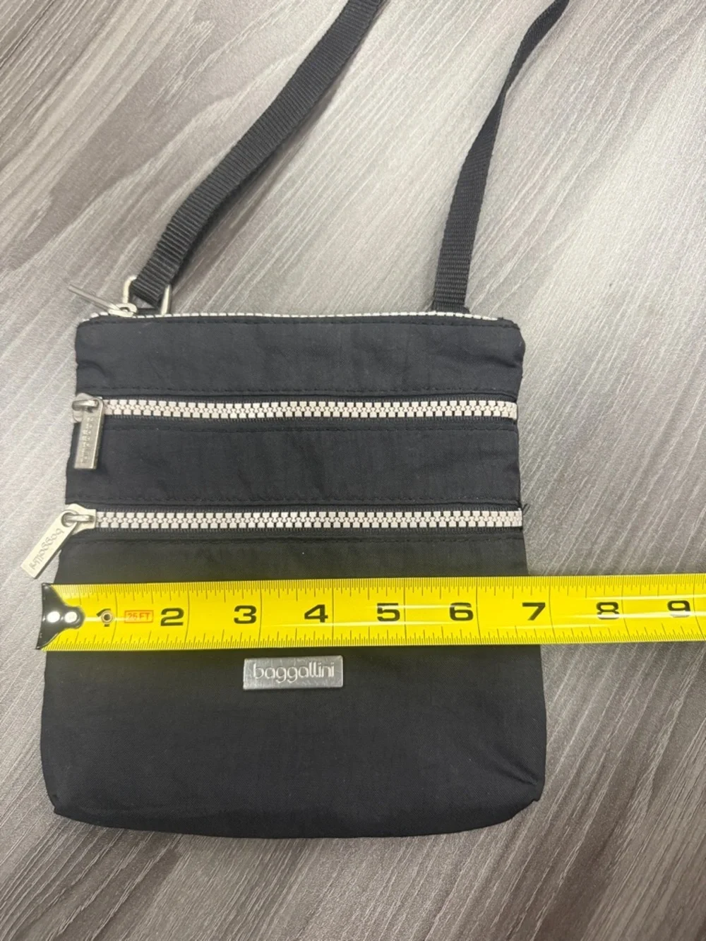 Baggallini Triple Zip Crossbody Bag Black Nylon Travel Organizer